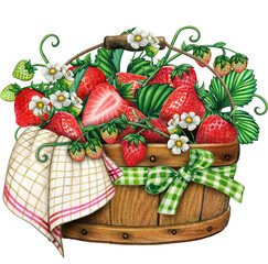 watercolor strawberry basket