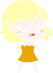 happy flat color style cartoon elf girl