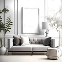 Living room vertical frame mockup home interior. Generative AI