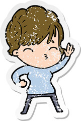 Obraz premium distressed sticker of a cartoon woman thinking