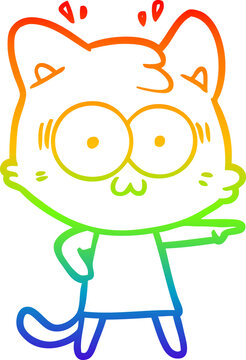 recommend clip art: rainbow gradient line drawing cartoon surprised cat