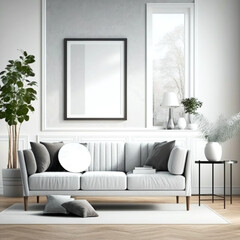 Living room vertical frame mockup, home interior, elegant luxury furniture. Generative AI