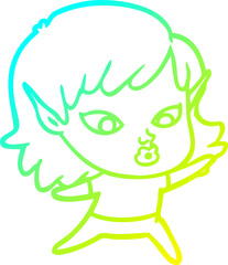 cold gradient line drawing pretty cartoon elf girl