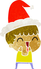 retro cartoon of a happy man wearing santa hat