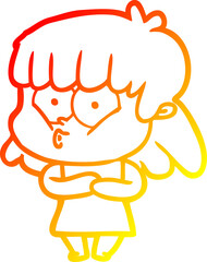 warm gradient line drawing cartoon whistling girl