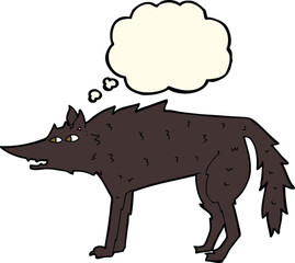 cartoon wolf with thought bubble