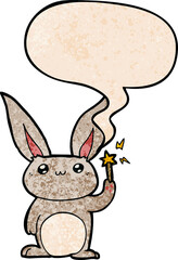 cute cartoon rabbit and speech bubble in retro texture style