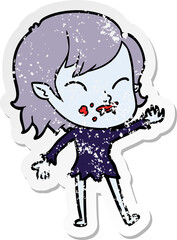 distressed sticker of a cartoon vampire girl with blood on cheek