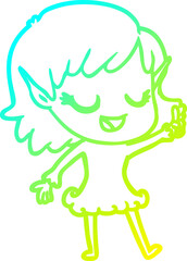 cold gradient line drawing happy cartoon elf girl