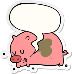 cute cartoon pig and speech bubble sticker