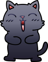 quirky gradient shaded cartoon black cat