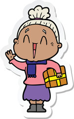sticker of a cartoon happy old lady