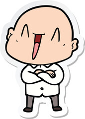 sticker of a happy cartoon bald man