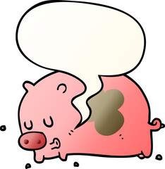 cute cartoon pig and speech bubble in smooth gradient style