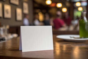 Naklejka na ściany i meble Mockup white blank card on restaurant table, generative ai