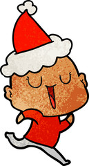 happy textured cartoon of a bald man wearing santa hat