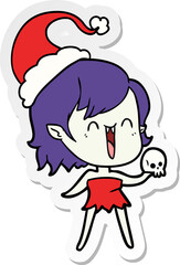 cute sticker cartoon of a happy vampire girl wearing santa hat