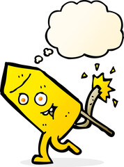 cartoon funny firework character with thought bubble