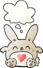 cute cartoon rabbit with love heart and thought bubble in smooth gradient style