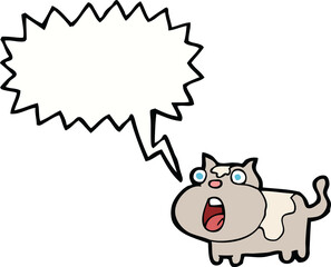 cartoon shocked cat with speech bubble