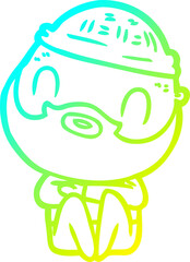 cold gradient line drawing cartoon bearded man