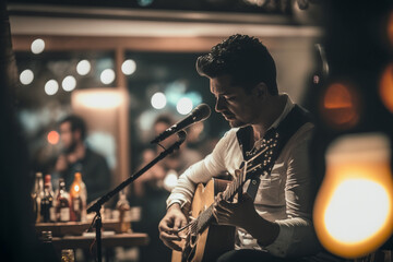 Live music in restaurant, guitar, generative ai