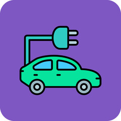 Electric Car Multicolor Round Corner Filled Line Icon