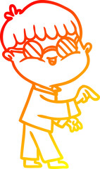 warm gradient line drawing cartoon boy wearing spectacles