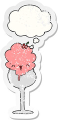 cute cartoon ice cream desert and thought bubble as a distressed worn sticker