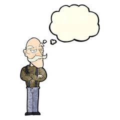 cartoon bored old man with thought bubble