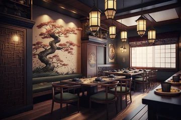 Keuken spatwand met foto Fancy asian restaurant interior design, generative ai © VicenSanh