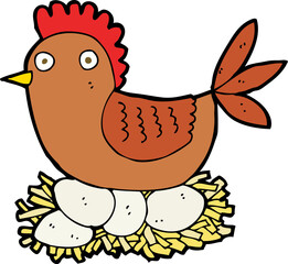 cartoon hen on eggs