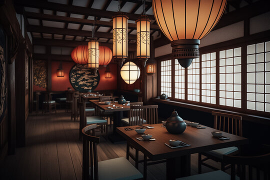 Fancy Asian Restaurant Interior Design, Generative Ai