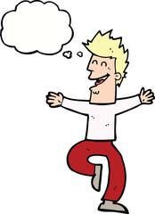 cartoon laughing man with thought bubble