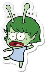 sticker of a cartoon shocked alien girl