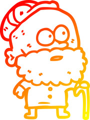 warm gradient line drawing old man with walking stick and flat cap