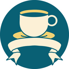 icon with banner of a cup of coffee