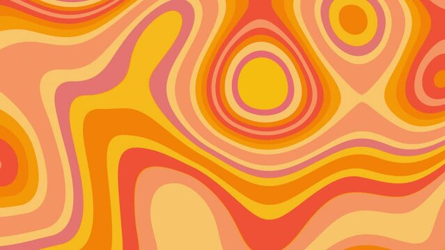 Abstract, retro, orange, wavy, liquid, psychedelic, groovy, hippie, flat, abstract, cartoon looping background in 70s retro style.