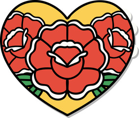 tattoo style sticker of a heart and flowers
