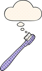cartoon toothbrush and thought bubble in comic book style