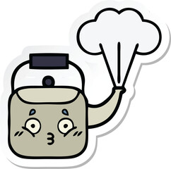 sticker of a cute cartoon steaming kettle
