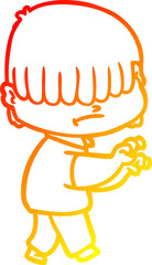 warm gradient line drawing cartoon boy with untidy hair