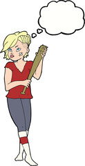 cartoon pretty punk girl with baseball bat with thought bubble