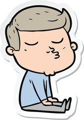 sticker of a cartoon model guy pouting