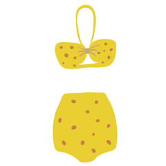Yellow Polka Dotted Bikini Icon. Vintage Swimsuit Illustration on Transparent Background 