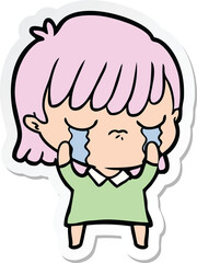 sticker of a cartoon woman crying