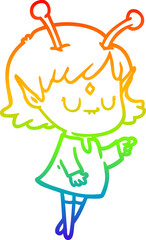 rainbow gradient line drawing cartoon alien girl