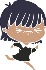 annoyed flat color style cartoon girl