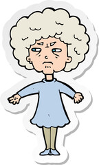 sticker of a cartoon bitter old woman