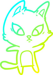cold gradient line drawing confused cartoon cat